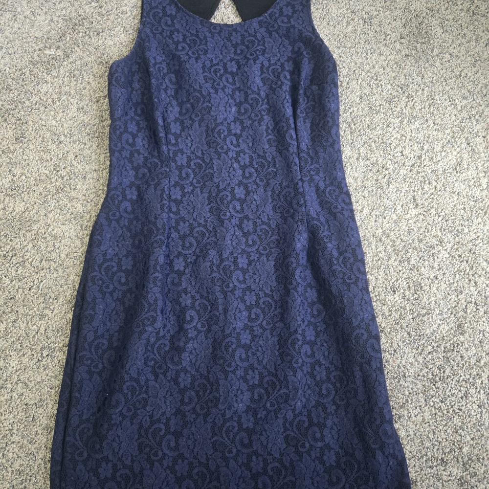 Jennifer Lopez Navy Floral Lace Midi Dress